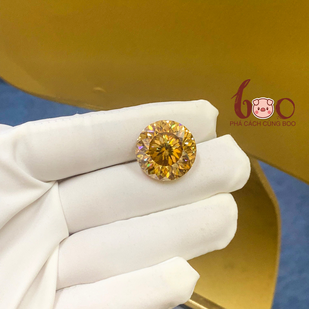 Kim cương Moissanite Vàng Champ giác hoa cúc , độ sạch FL Thử bút lên vạch đỏ Kèm Kiểm Định GRA