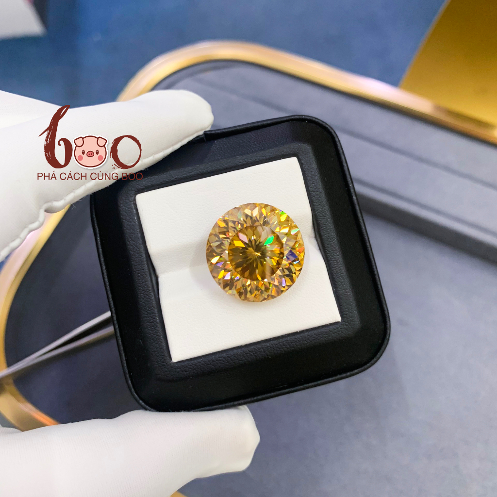 Kim cương Moissanite Vàng Champ giác hoa cúc , độ sạch FL Thử bút lên vạch đỏ Kèm Kiểm Định GRA