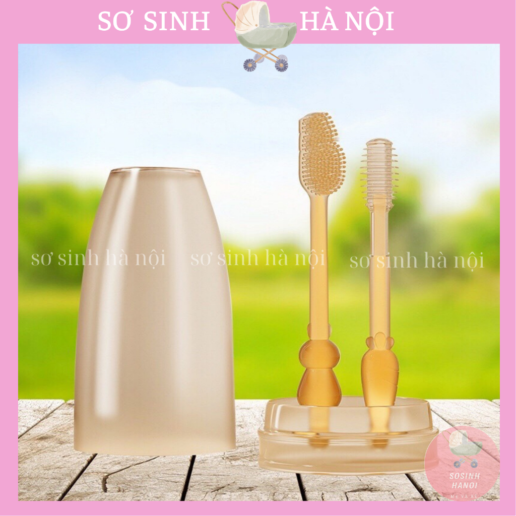 Bộ Rơ Lưỡi Silicon Cho Bé Bàn Chải Silicon Vkool Japan Cho Bé Dụng Cụ Vệ Sinh Răng Miệng Mềm Mại Cho Bé