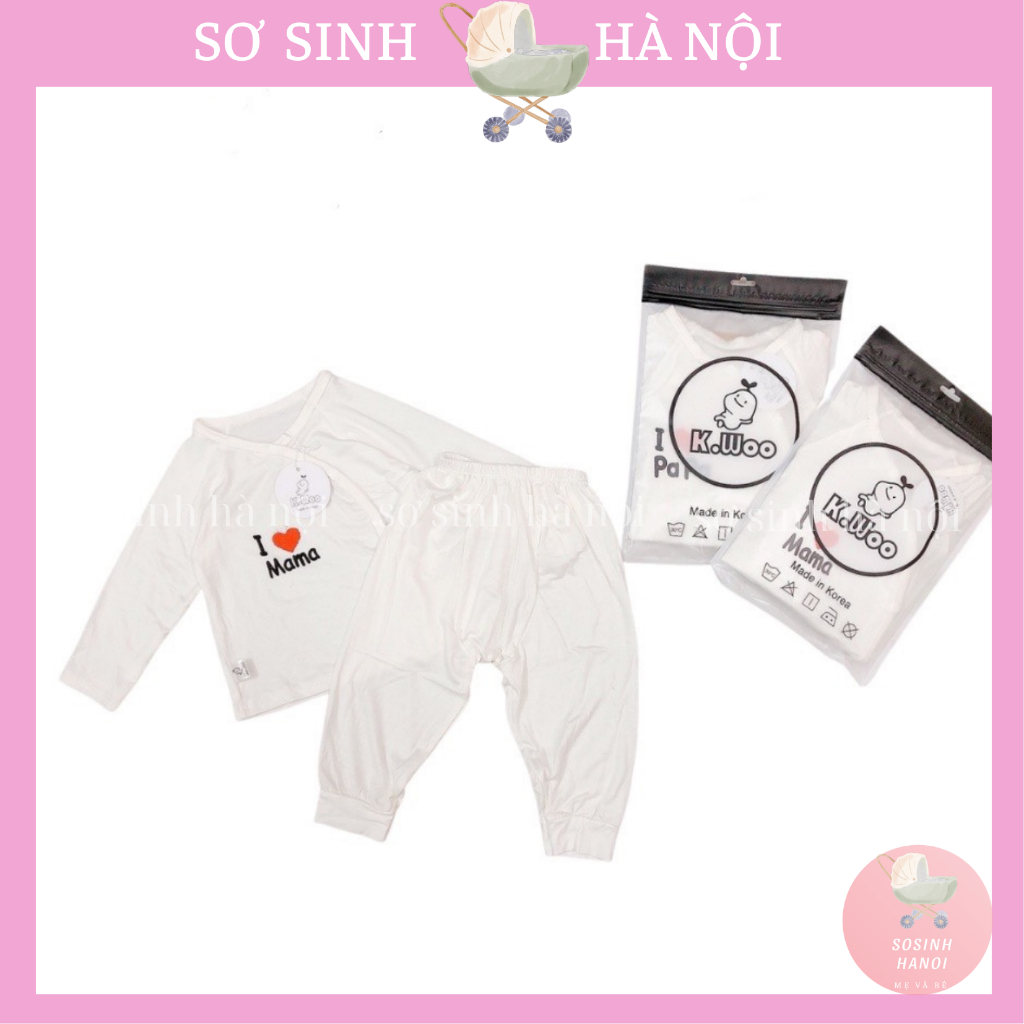 Bộ sơ sinh thun lạnh dài tay sơ sinh cúc lệch I love mama , I love papa chất đẹp