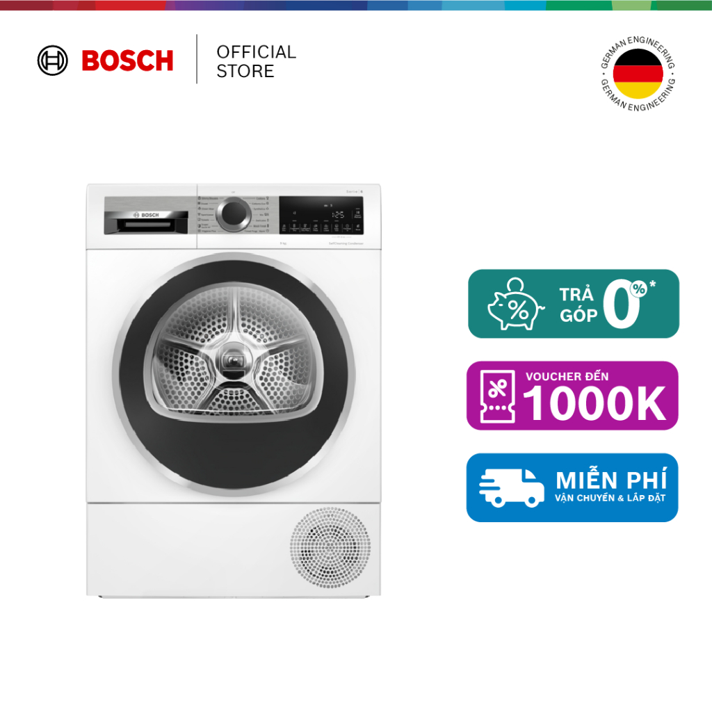Máy sấy Bosch bơm nhiệt 9kg WQG24570SG - Series 6 - Hàng chính hãng