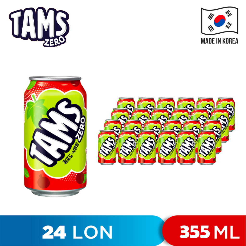 THÙNG 24 LON NƯỚC GIẢI KHÁT CÓ GAS HƯƠNG NHO XANH VÀ LỰU GREEN GRAPE AND POMEGRANATE TAMS ZERO 355ML