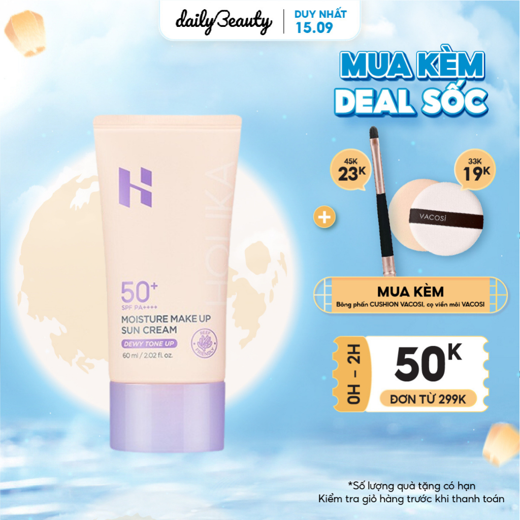 Kem Chống Nắng Trang Điểm Dưỡng Ẩm HOLIKA HOLIKA Moisture Make Up Sun Cream SPF50+ PA++++ 60ml Daily Beauty Official