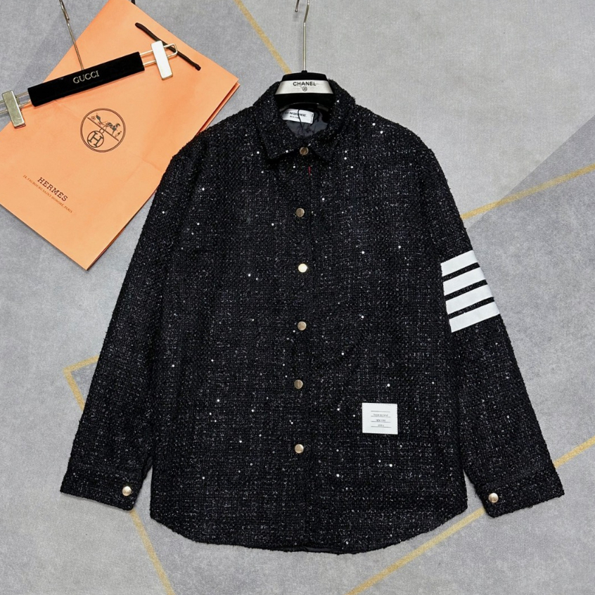 Áo khoác Bomber Thom Vải Kim Tuyến Hai Lớp Phối Bốn Vạch Thêu Chuẩn Hàng Tàu