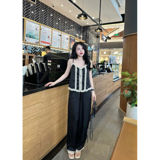 Bộ lụa dây phối ren quần dài. lụa latin mềm, mịn, ko nhăn