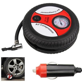 Máy Bơm Lốp Xe Hơi Xe Máy Hình Bánh Xe Có Đồng Hồ Nguồn 12V 260Psi