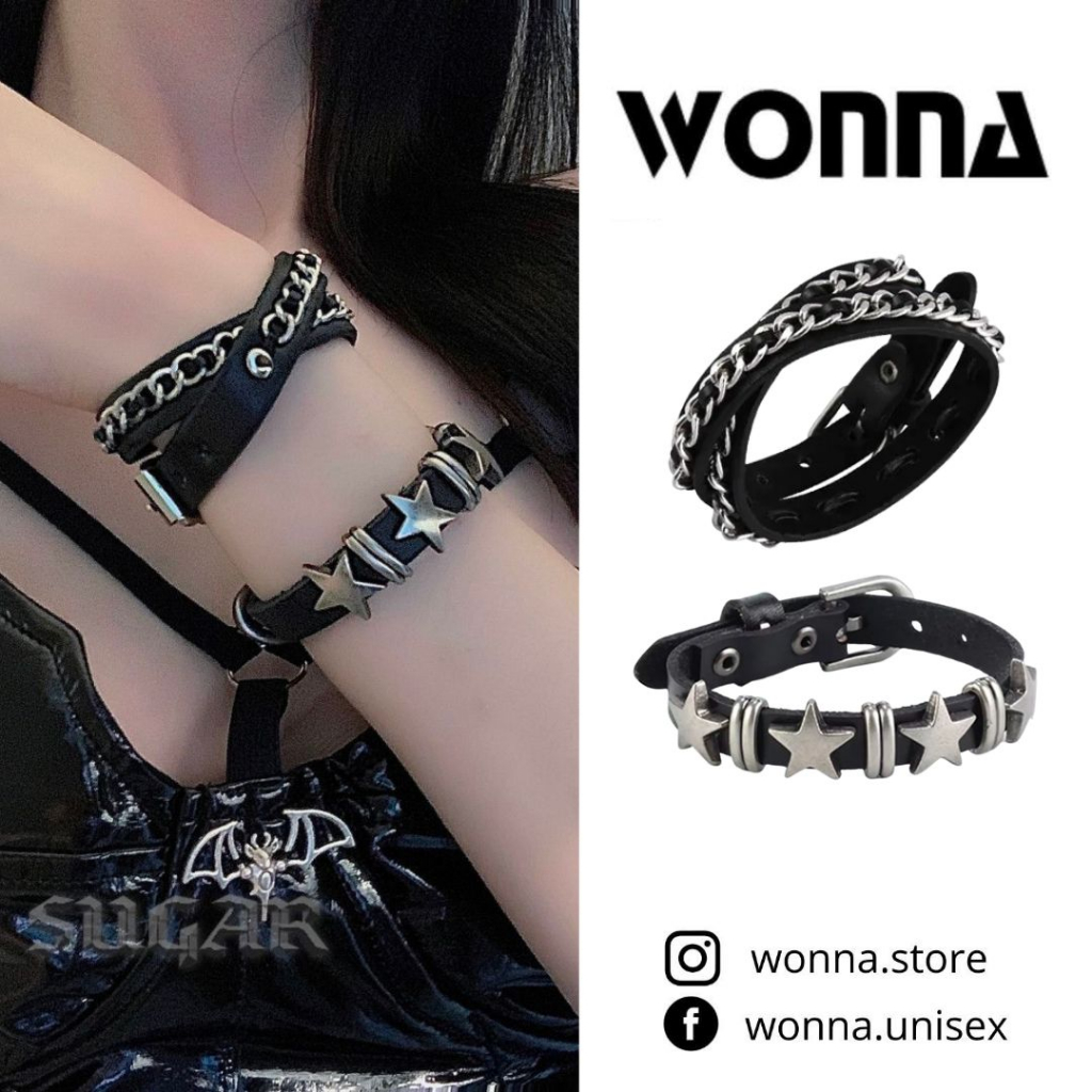 SET VÒNG TAY DA PU UNISEX CÁ TÍNH NGẦU HÀN NAM NỮ Y2K EGIRL PUNK GRUNGE AESTHETIC NGÔI SAO