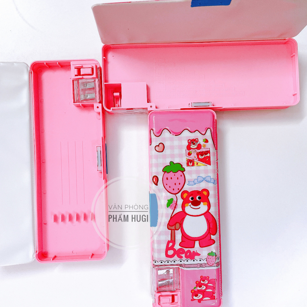 Hộp Đựng Bút gấu dâu Losto 2 ngăn nắp hít  dễ thương dành cho học sinh