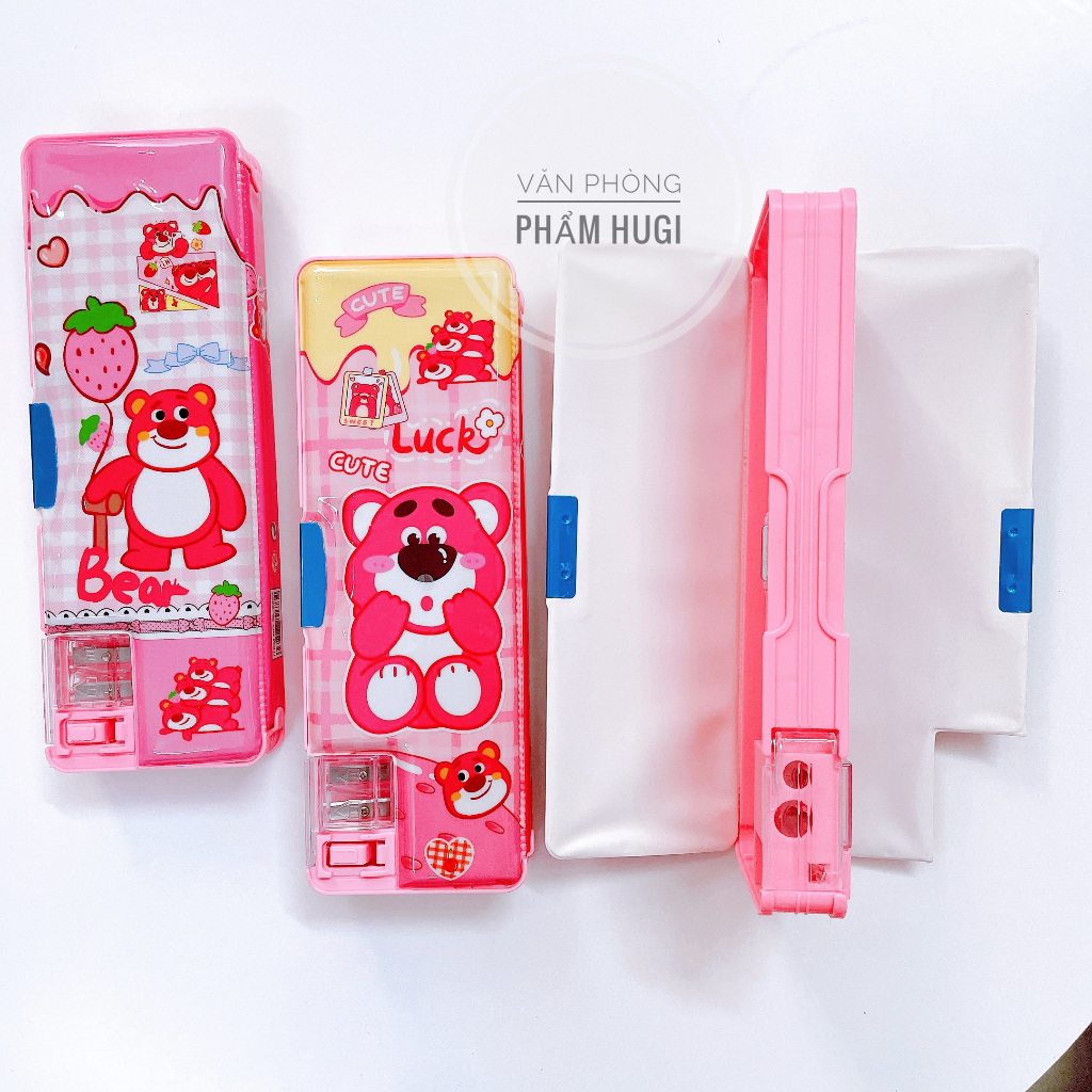 Hộp Đựng Bút gấu dâu Losto 2 ngăn nắp hít  dễ thương dành cho học sinh