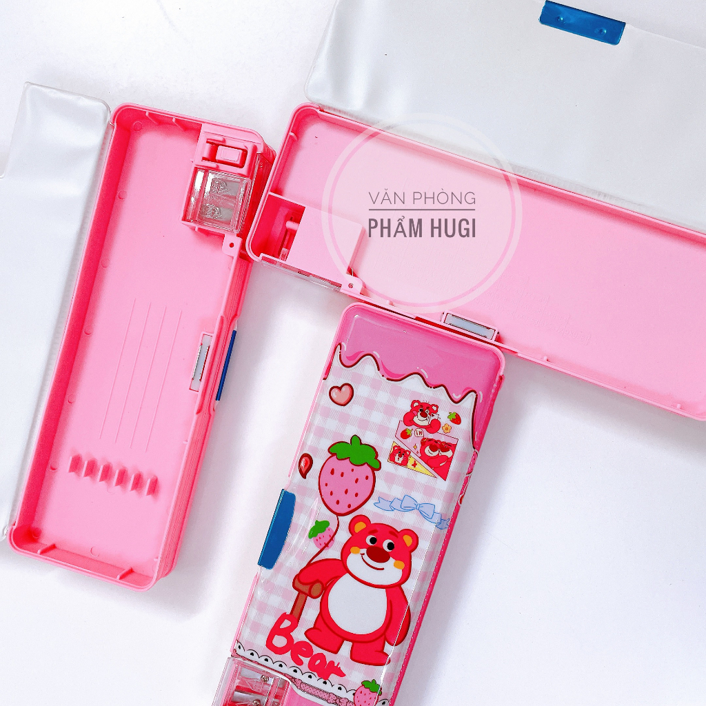Hộp Đựng Bút gấu dâu Losto 2 ngăn nắp hít  dễ thương dành cho học sinh