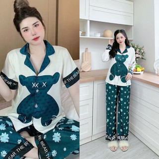 Bộ Gấu Xanh Lụa Xước Ánh Kim