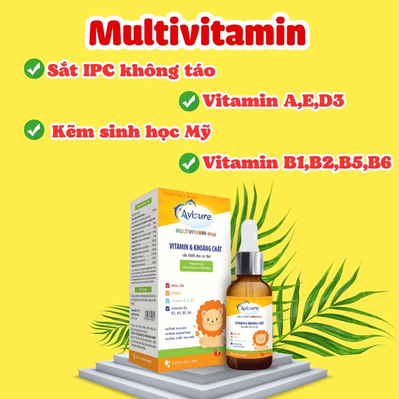 Avisure Multivitamin drop Chai 20ml - bổ sung vitamin sắt kẽm và khoáng chất giúp bé ăn ngon tăng đề khánh phát triển