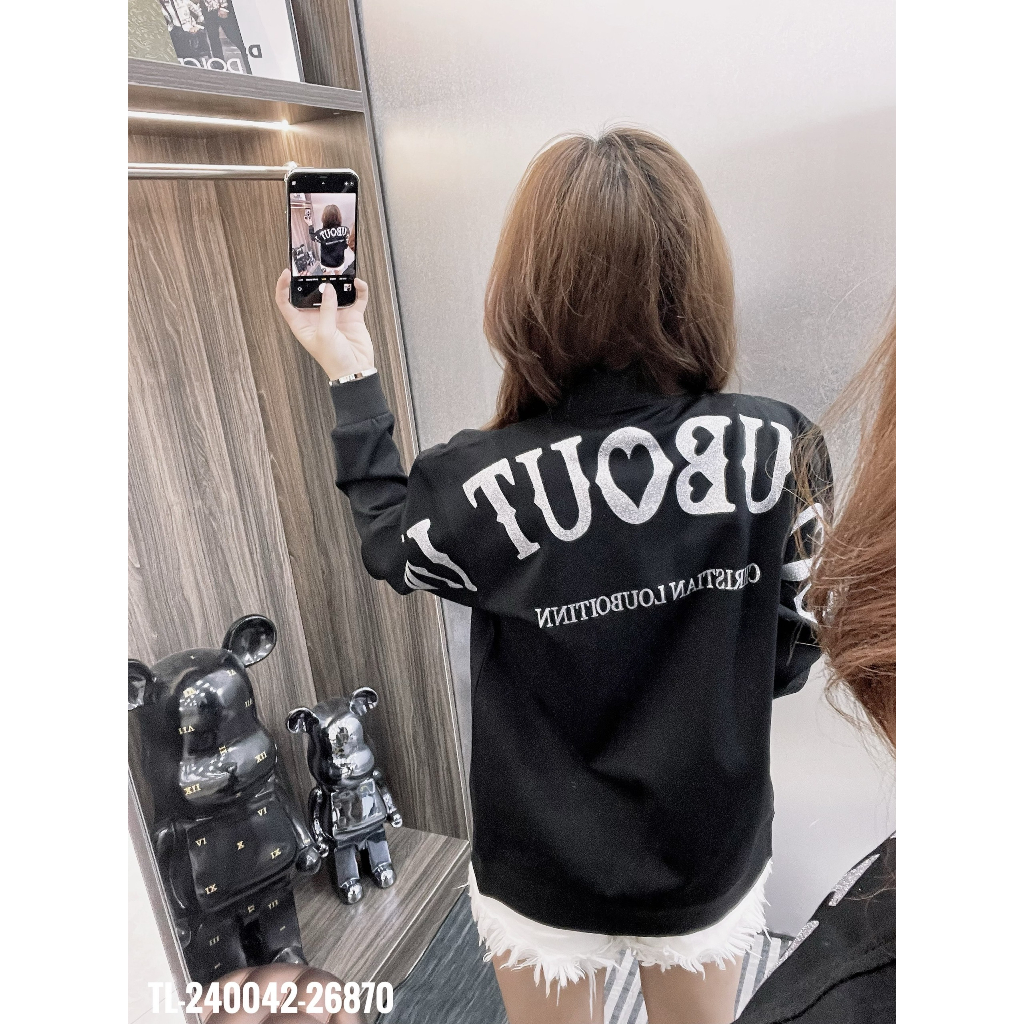 🔥Hot🔥Áo khoác bomber Louboutin chữ nhũ thiết kế hot trend Nam nữ New 2023