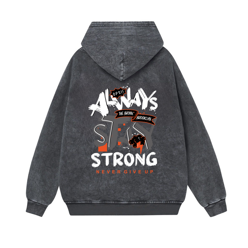 Áo Hoodie YANDO Wash P032 Thun Cotton French Terry Stay Strong 350GSM Local Brand