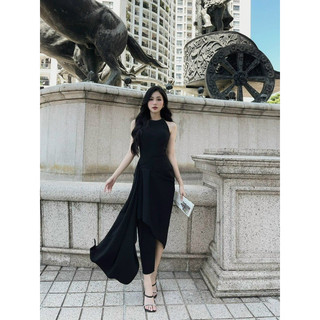 Đầm yếm xếp li eo tà đắp chéo