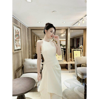 Đầm yếm xếp li eo tà đắp chéo
