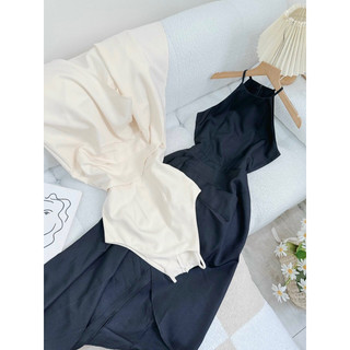 Đầm yếm xếp li eo tà đắp chéo