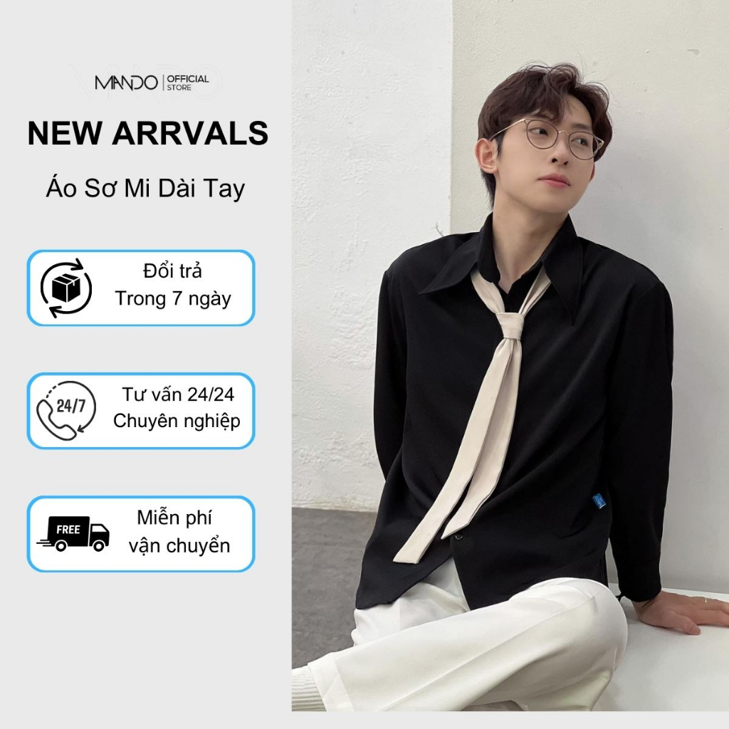 Áo Sơ Mi Trắng Nam Form Rộng Dài Tay MANDO Cao Cấp Phong Cách Hàn Quốc Thời Trang Nam MANDO Tặng Cà Vạt -SHT025-SHT026