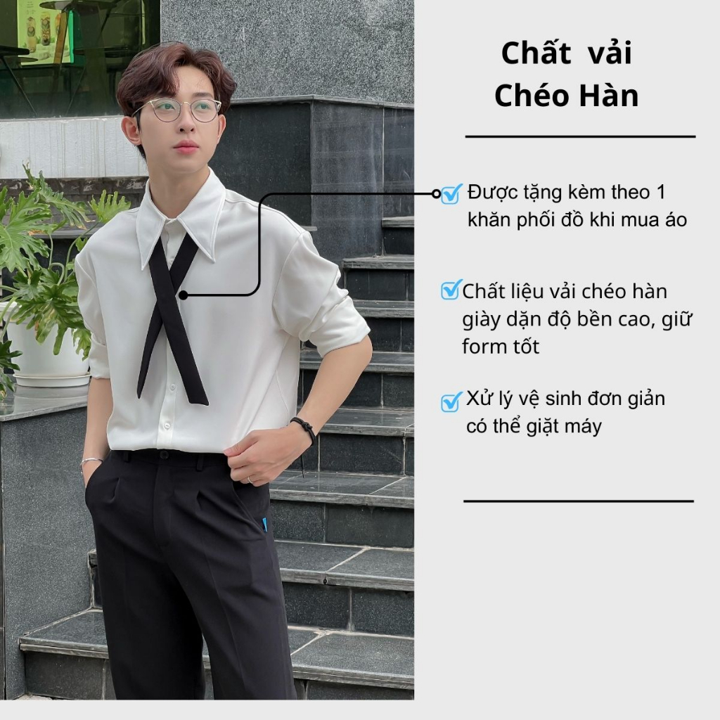 Áo Sơ Mi Trắng Nam Form Rộng Dài Tay MANDO Cao Cấp Phong Cách Hàn Quốc Thời Trang Nam MANDO Tặng Cà Vạt -SHT025-SHT026