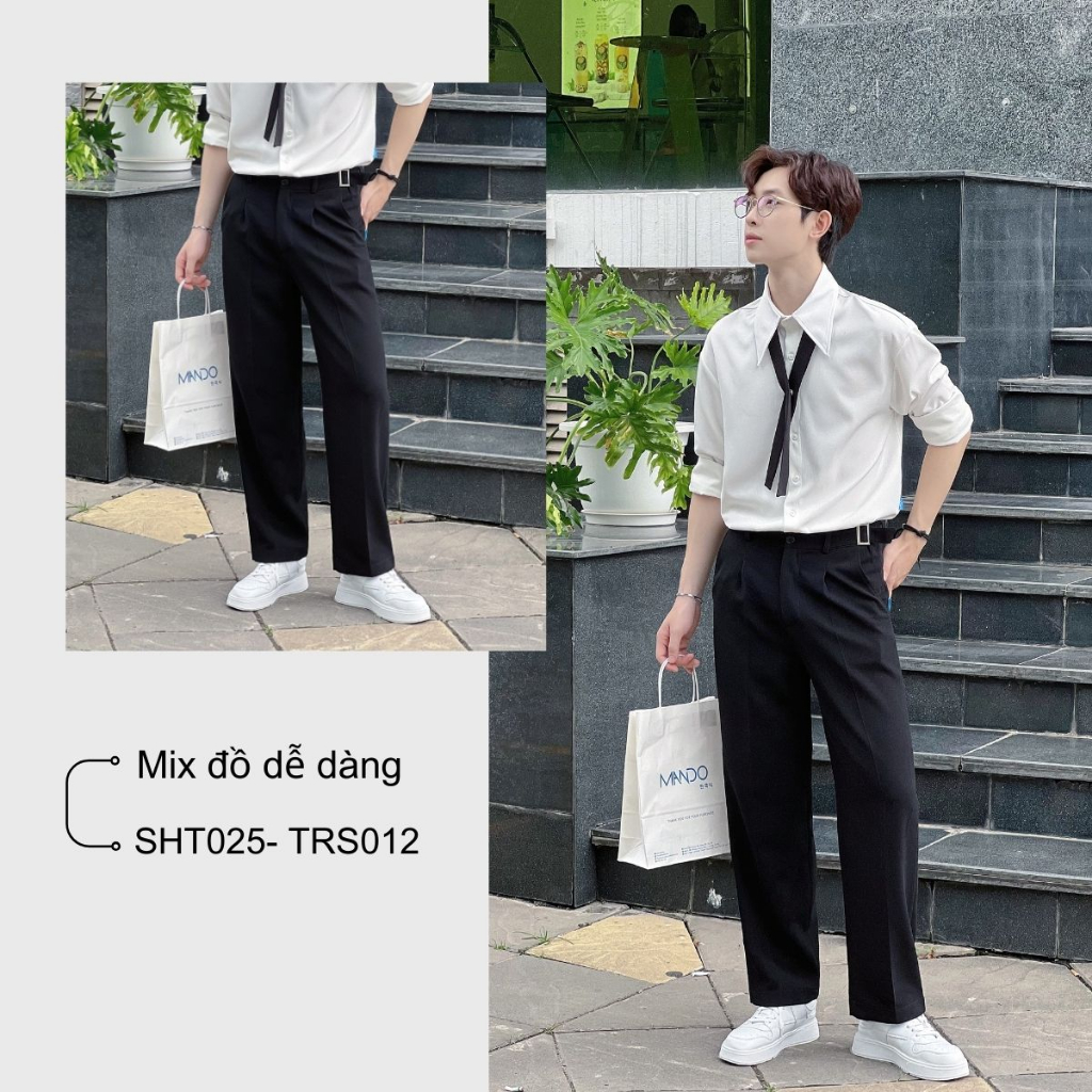 Áo Sơ Mi Trắng Nam Form Rộng Dài Tay MANDO Cao Cấp Phong Cách Hàn Quốc Thời Trang Nam MANDO Tặng Cà Vạt -SHT025-SHT026