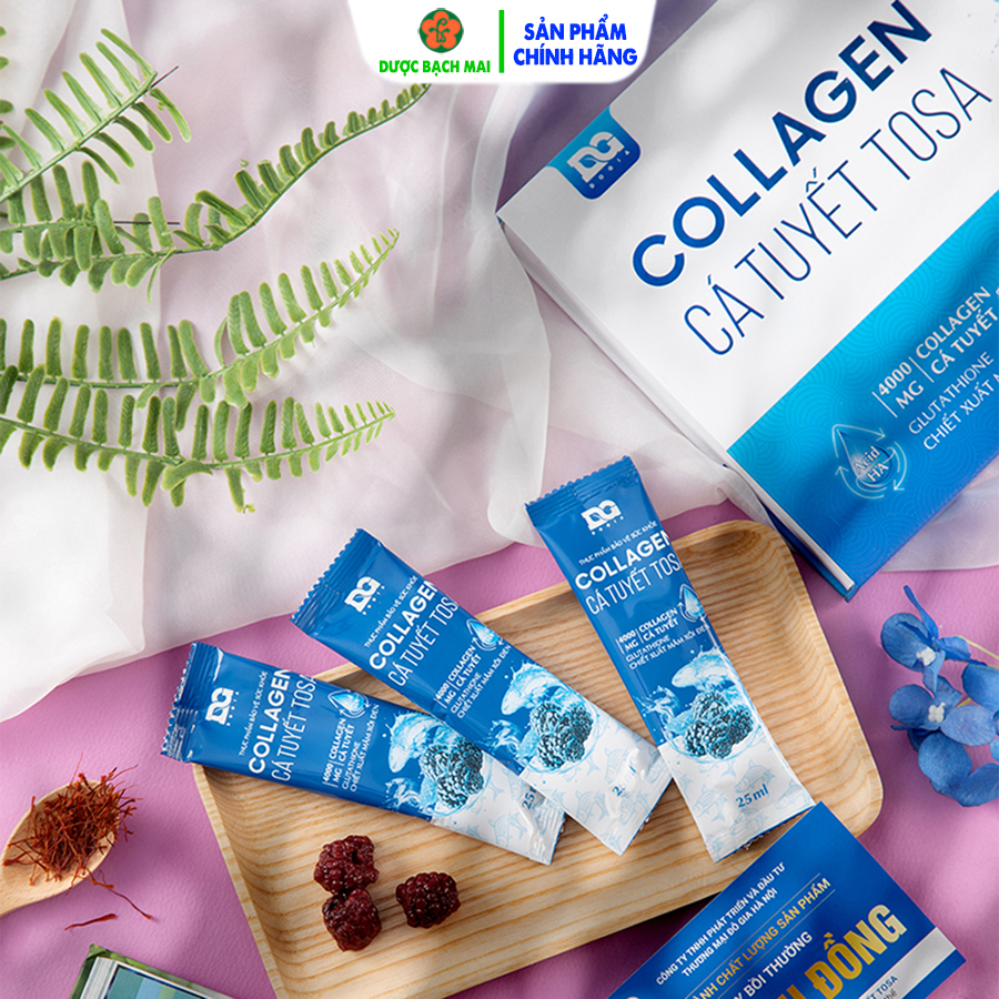 Collagen uống cá tuyết TOSA - Colagen nước thủy phân Nhật Bản Ngăn ngừa lão hóa Trắng da Mờ thâm Giảm nám, Hộp 15 gói