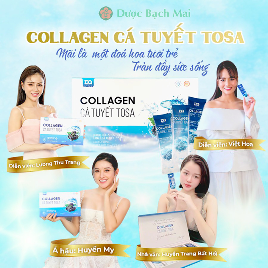 Collagen uống cá tuyết TOSA - Colagen nước thủy phân Nhật Bản Ngăn ngừa lão hóa Trắng da Mờ thâm Giảm nám, Hộp 15 gói