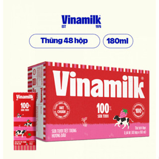 Thùng 48 Hộp Sữa Tươi Tiệt Trùng Vinamilk 100% Hương Dâu 180ml