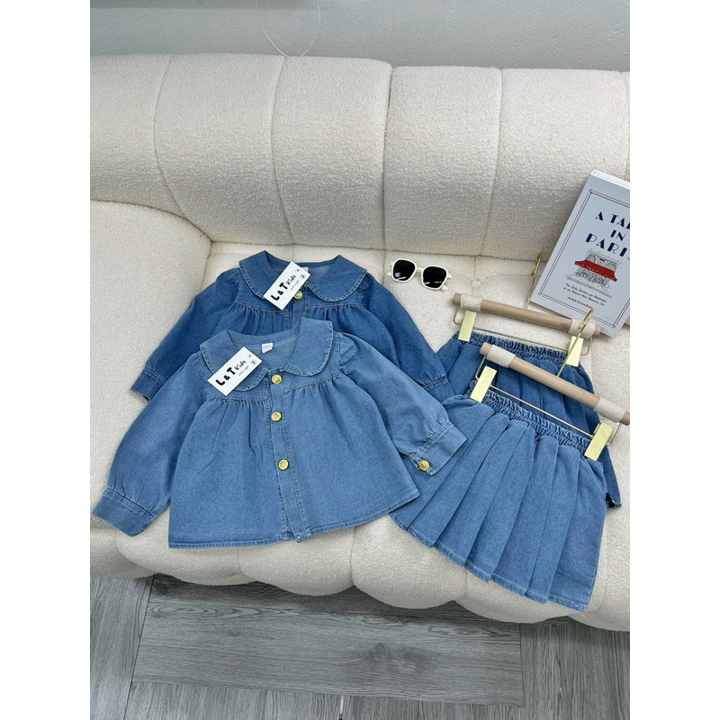 Set bộ kèm chân váy xếp ly cho bé gái