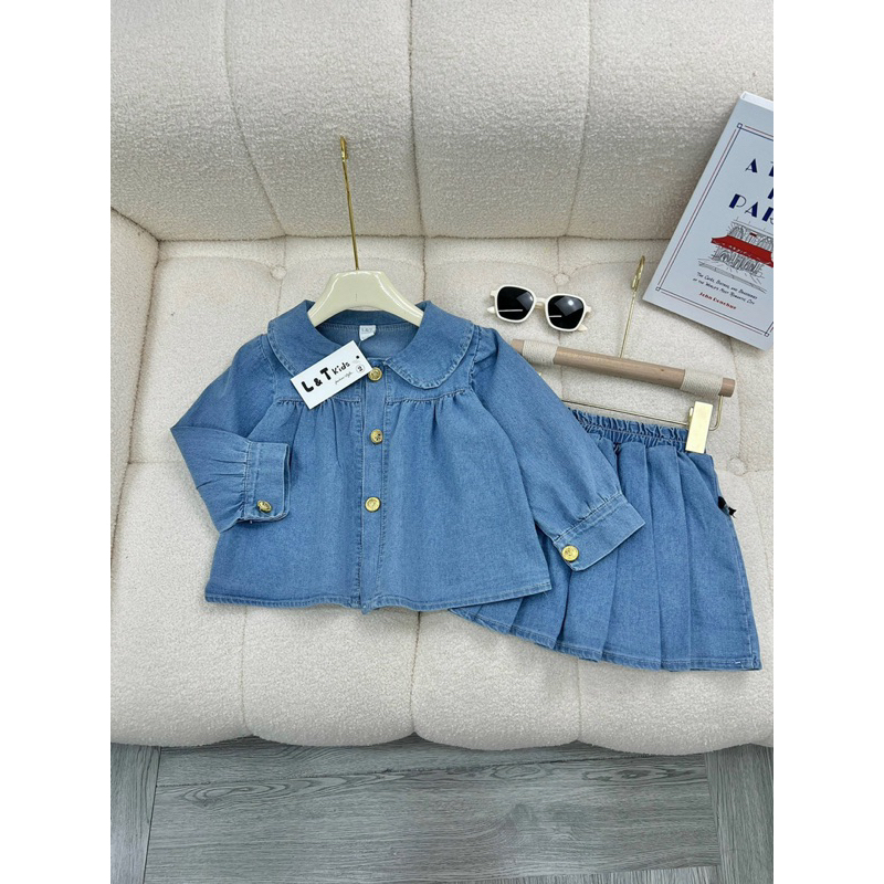 Set bộ kèm chân váy xếp ly cho bé gái