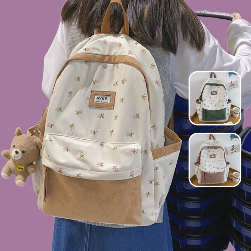 Balo nữ đi học đi chơi xinh xắn hoạ tiết lá cây cute phong cách thời trang ulzzang hàn quốc nhiều ngăn NN07