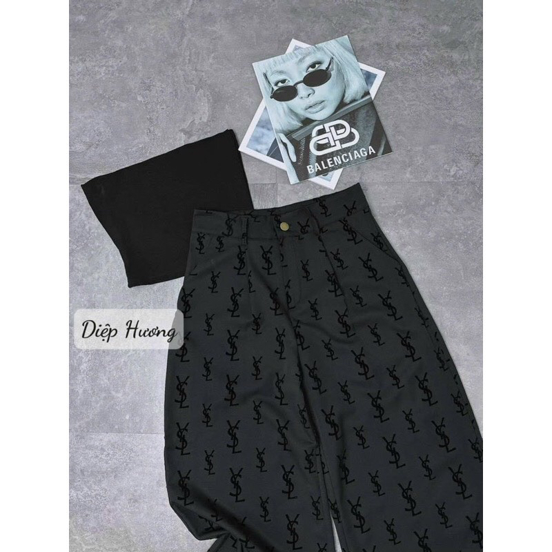 Set Bộ Áo Ống Trơn Croptop + Quần Lsy Satin Nhung Nổi Xuông Dài