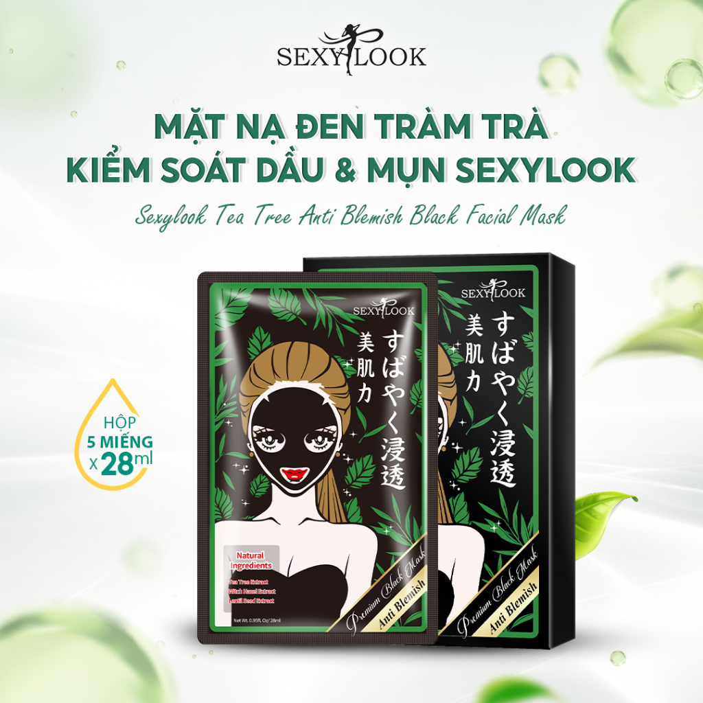 Combo 2 Hộp Mặt Nạ Đen Tràm Trà SEXYLOOK Kiểm Soát Dầu & Mụn (10 Miếng x 28ml)