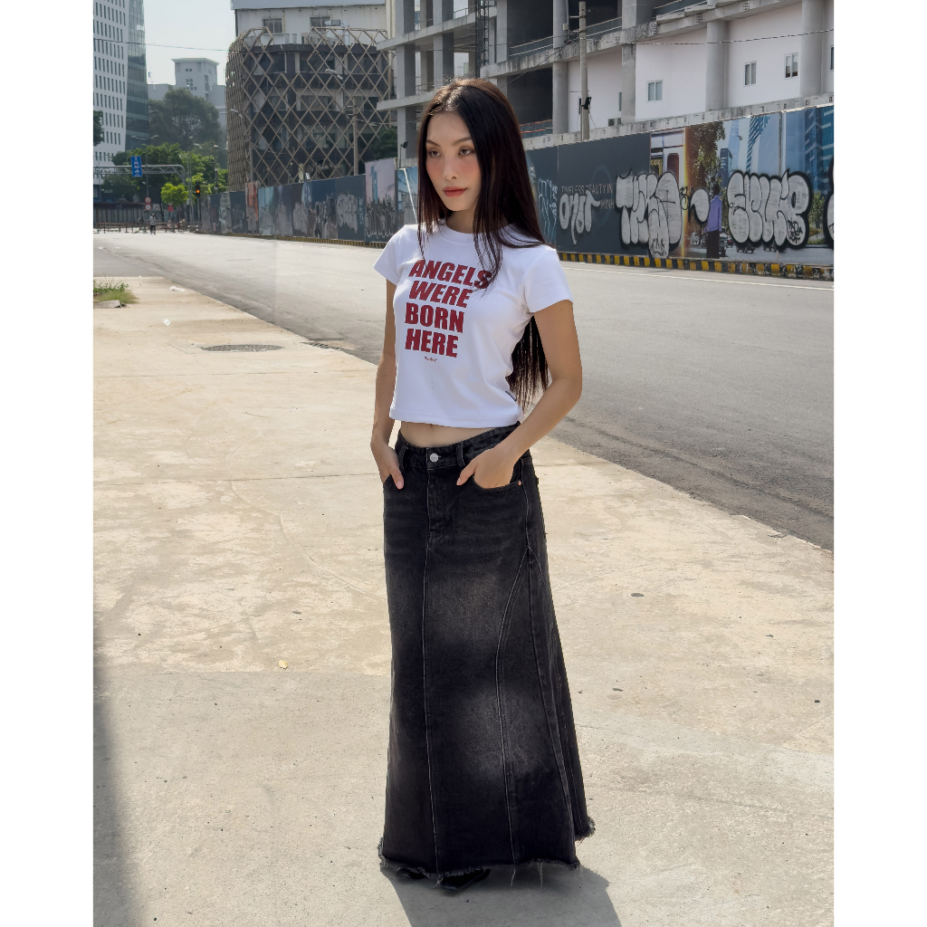 Chân Váy Jeans Form Dài PRADIES Denim Midi Skirt