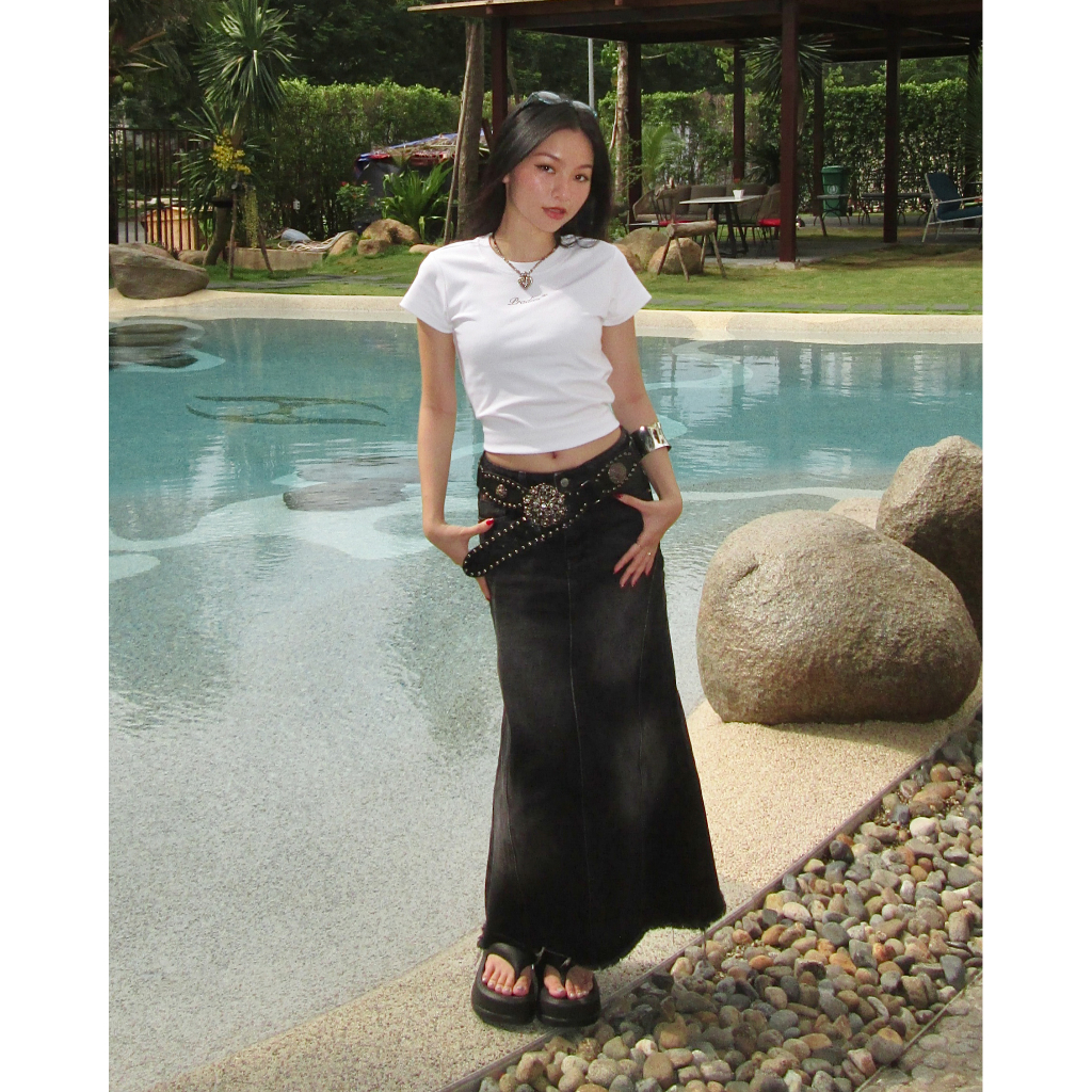 Chân Váy Jeans Form Dài PRADIES Denim Midi Skirt