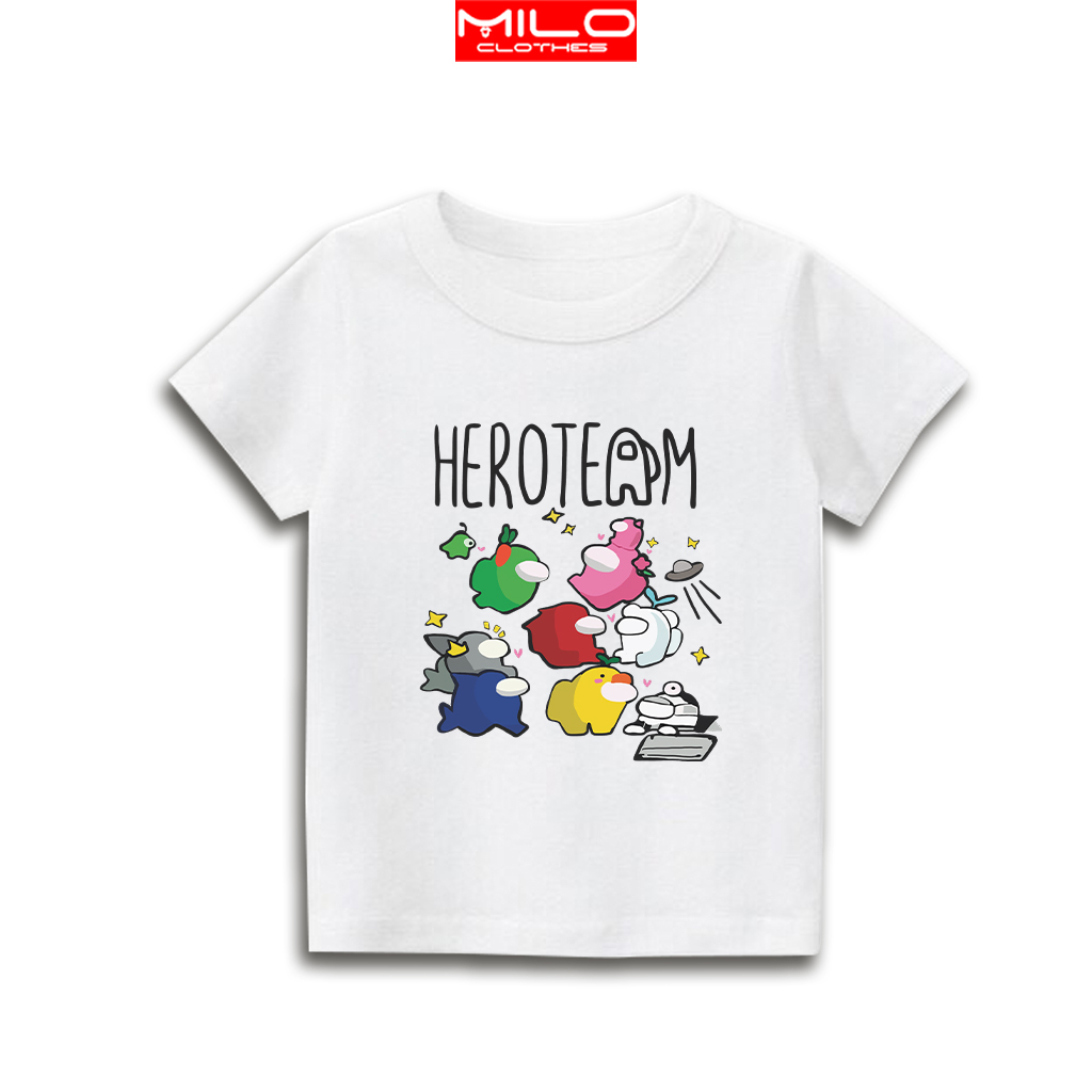 Áo thun cho bé in hình Hero Team x Among Us | Áo nhiều màu Đen - Trắng - Đỏ - Xanh