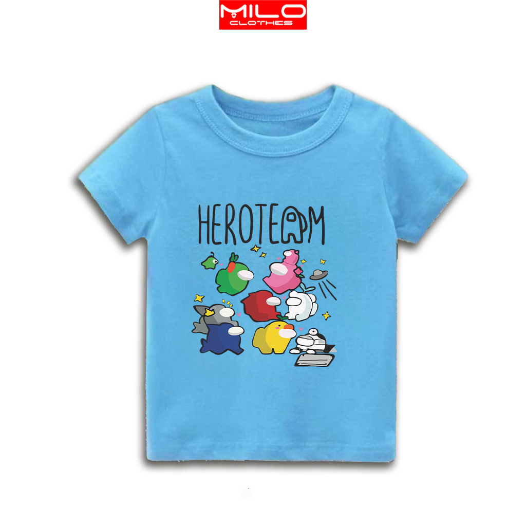 Áo thun cho bé in hình Hero Team x Among Us | Áo nhiều màu Đen - Trắng - Đỏ - Xanh