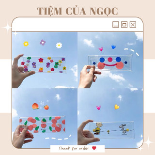 [MNB62] Hộp bút nhựa, hộp đung kính trong suốt họa tiết đơn giản, xinh xỉu