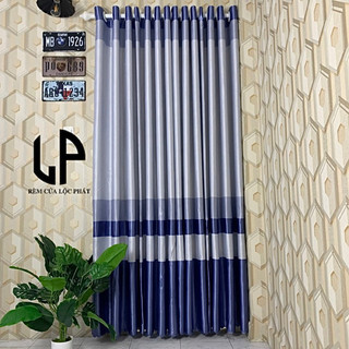 Rèm cửa chính vải cao cấp chống nắng cực tốt,sọc xanh dương hoa văn caro