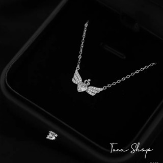  Dây chuyền bạc nữ đôi cánh thiên thần đính đá cao cấp TUNASILVER Vòng cổ bạc trái tim có cánh bạc thật Tuna Silver 