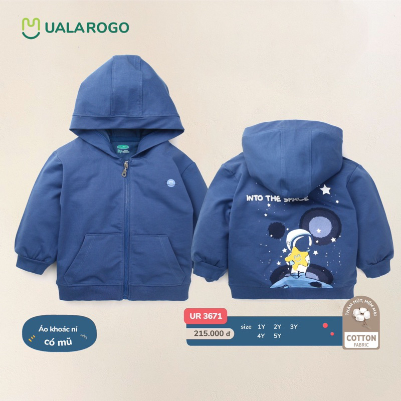 [UALAROGO] Áo Khoác Nỉ Có Mũ Hãng Uala Rogo Cho Bé 1y-5y