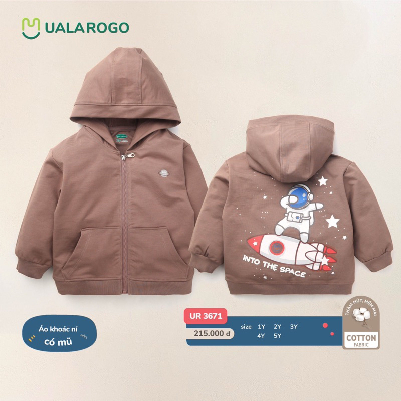 [UALAROGO] Áo Khoác Nỉ Có Mũ Hãng Uala Rogo Cho Bé 1y-5y