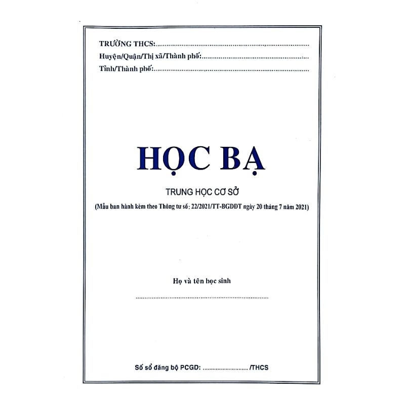 Học Bạ Trung Học Cơ Sở Mẫu Mới