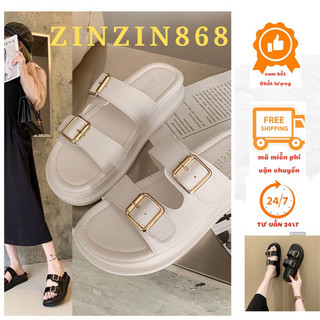 Dép nữ quai ngang 2 bản khóa vuông đế siêu nhẹ- dép bánh mì cao 3,5c( lê khóa vuông)