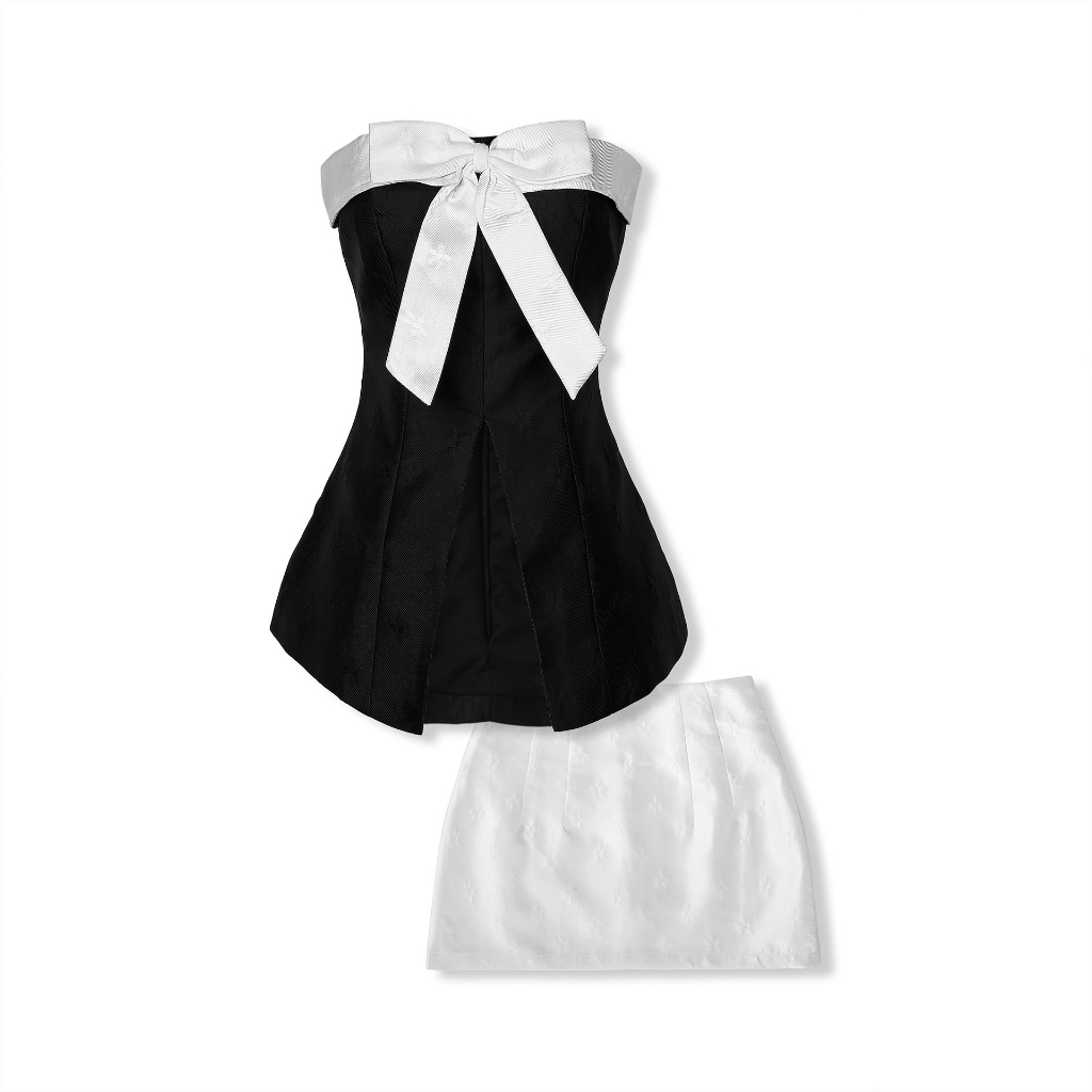 Set Bộ Nữ Bowtie Tube Short Skirt, Chất Vải Gấm Thoải Mái, WSB086,SOMEHOW