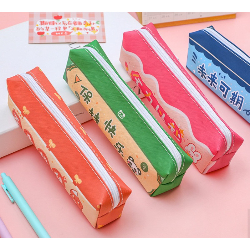 Bóp viết da PU chữ nhật màu sắc dễ thương