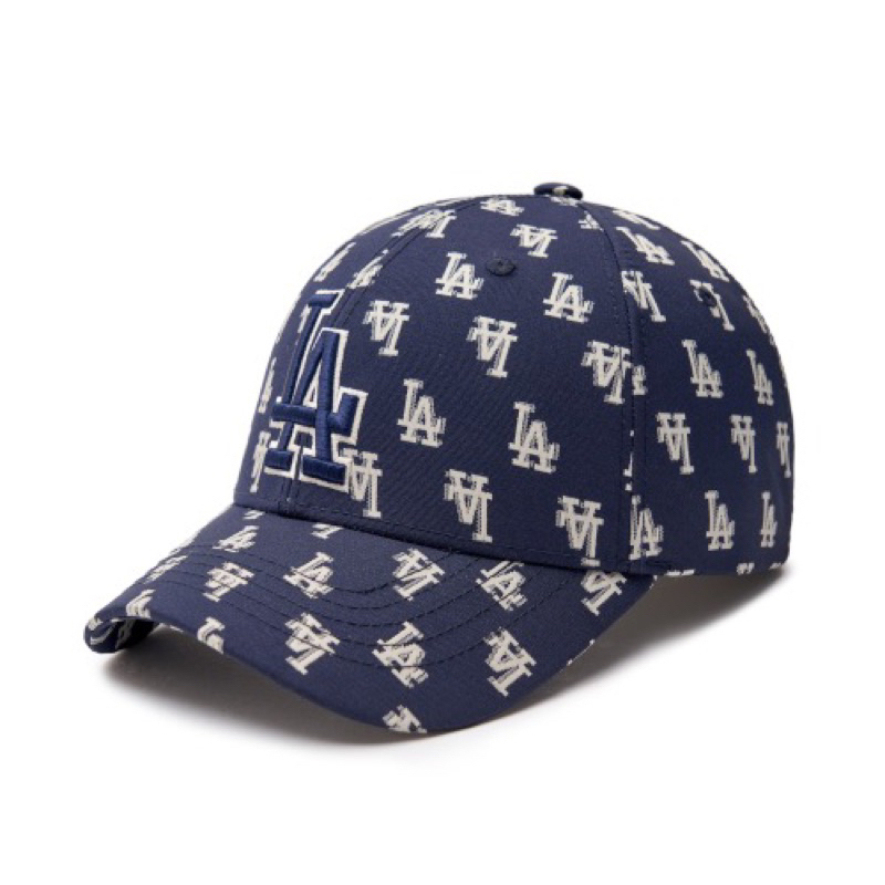 CHÍNH HÃNG - MŨ MLB MONOGRAM LOGO LA NAVY BALL CAP - MŨ LƯỠI TRAI, NÓN KẾT MÀU XANH NAVY CHỮ TRẮNG