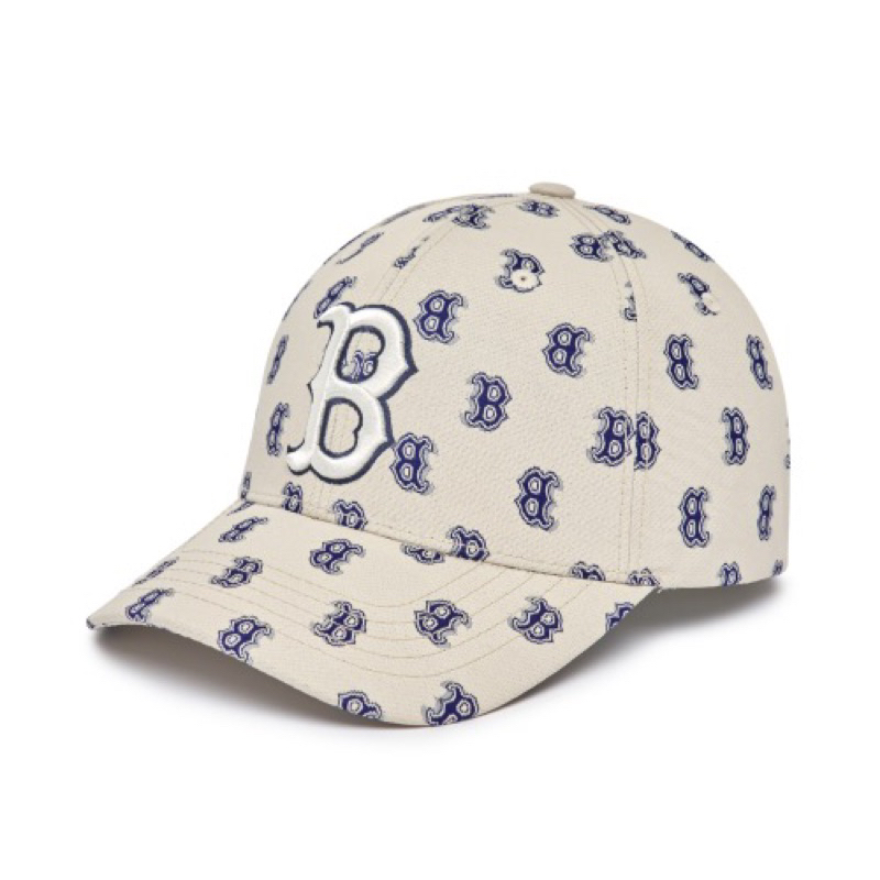 CHÍNH HÃNG - MŨ MLB MONOGRAM LOGO B BEIGE BALL CAP - MŨ LƯỠI TRAI, NÓN KẾT MÀU BE CHỮ XANH