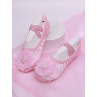 Giày ballet satin cao cấp đính hoa charm ngôi sao cho bé