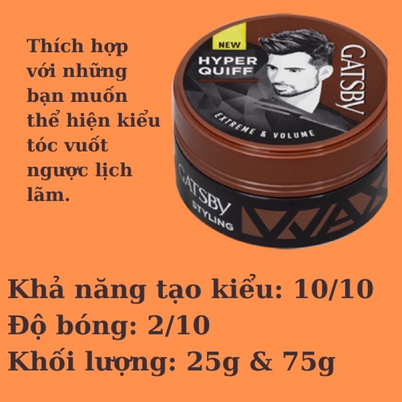 Wax sáp tạo kiểu tóc Gatsby Hair Styling 75g nhập khẩu Indonesia