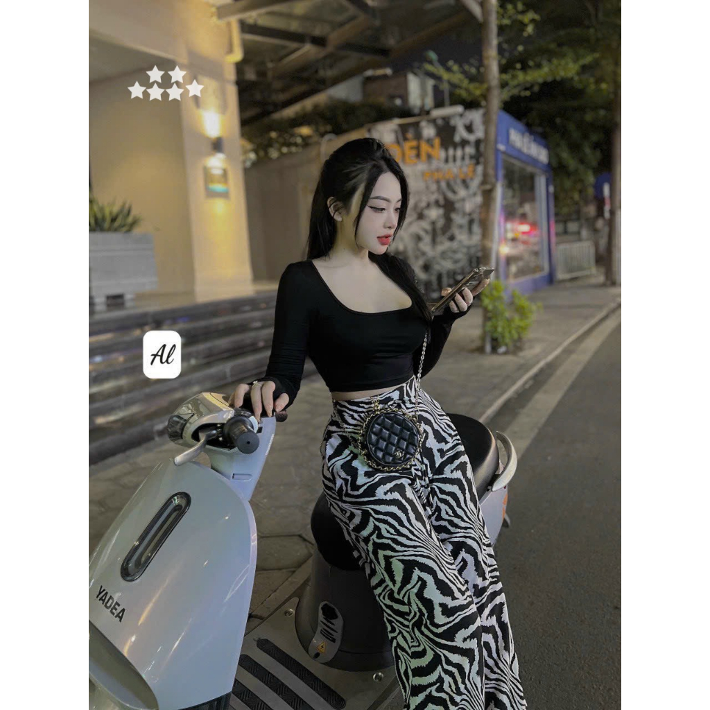 Set nữ 2 món áo thun tay dài mix quần suông beo dáng dài xinh xắn chất thun bozip